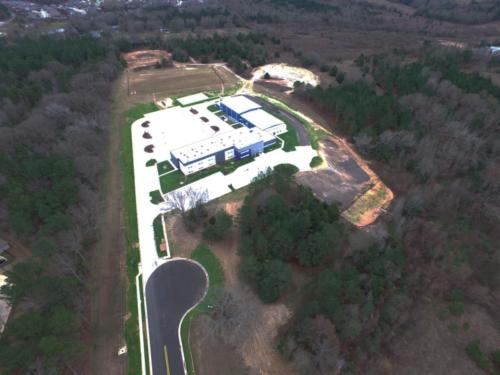 Aerial drone photo of the school grounds after construction