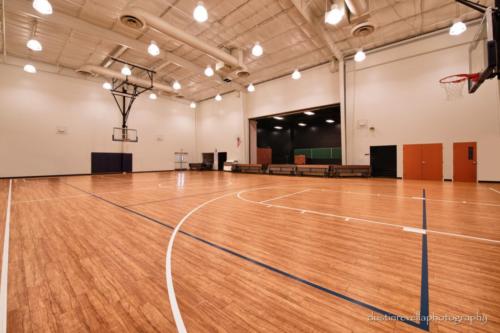 full basketball court in the indoor gym