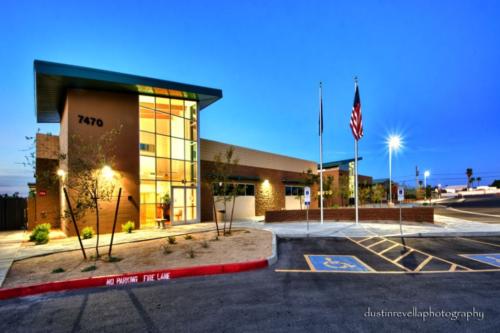 exterior view of charter school at dusk