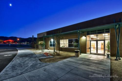 exterior view of charter school at night