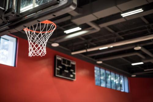 closeup of the underside of a basketball hoop