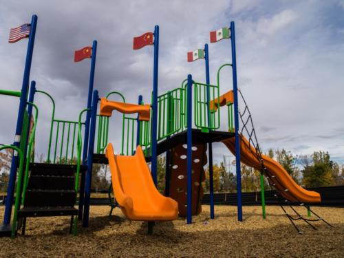 Playground equipment with international flags
