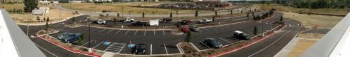 Panoramic shot of charter school parking lot