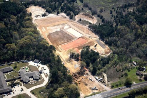 An aerial drone photo of the Cumberland High School campus during construction