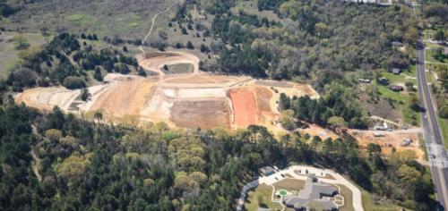 An aerial drone photo of the Cumberland High School campus during construction
