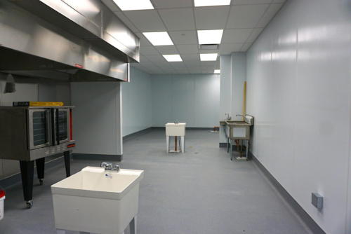 A partially-furnished school kitchen