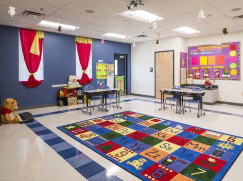Classroom with teddy bears on the walls and ceiling