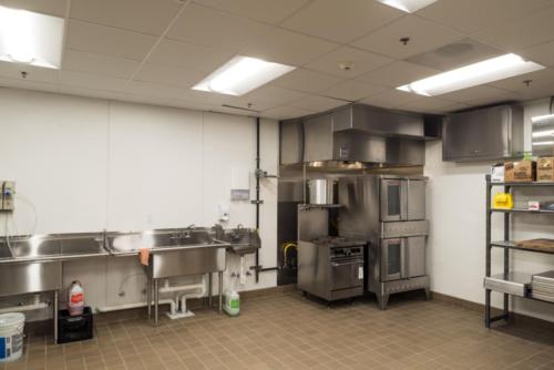 The school kitchen with stainless steel fixtures