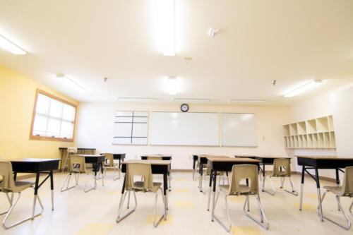 A bright and light-colored classroom