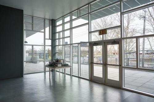 Looking outside from within the school entrance