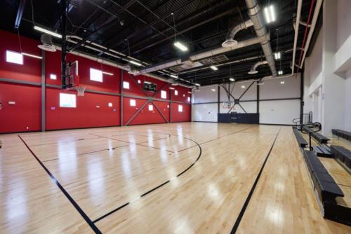 Angle view of the basketball court and bleachers