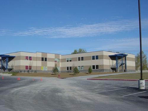 A view of the exterior of the back of the school