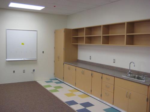 Cabinets and sink inside a classroom