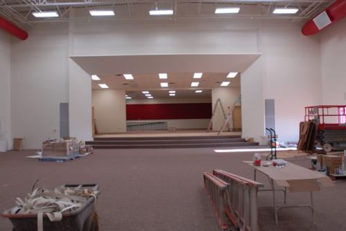 The school auditorium while under the last stages of construction