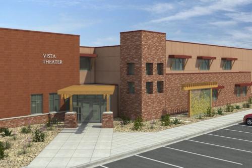 A rendering of the entrance to Vista Charter School