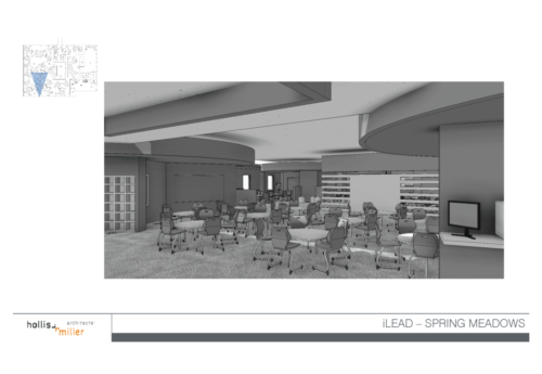 A rendering of a common area inside the school